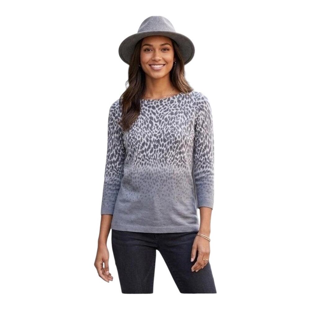 Talbots Sweater Women Large Gray Merino Wool